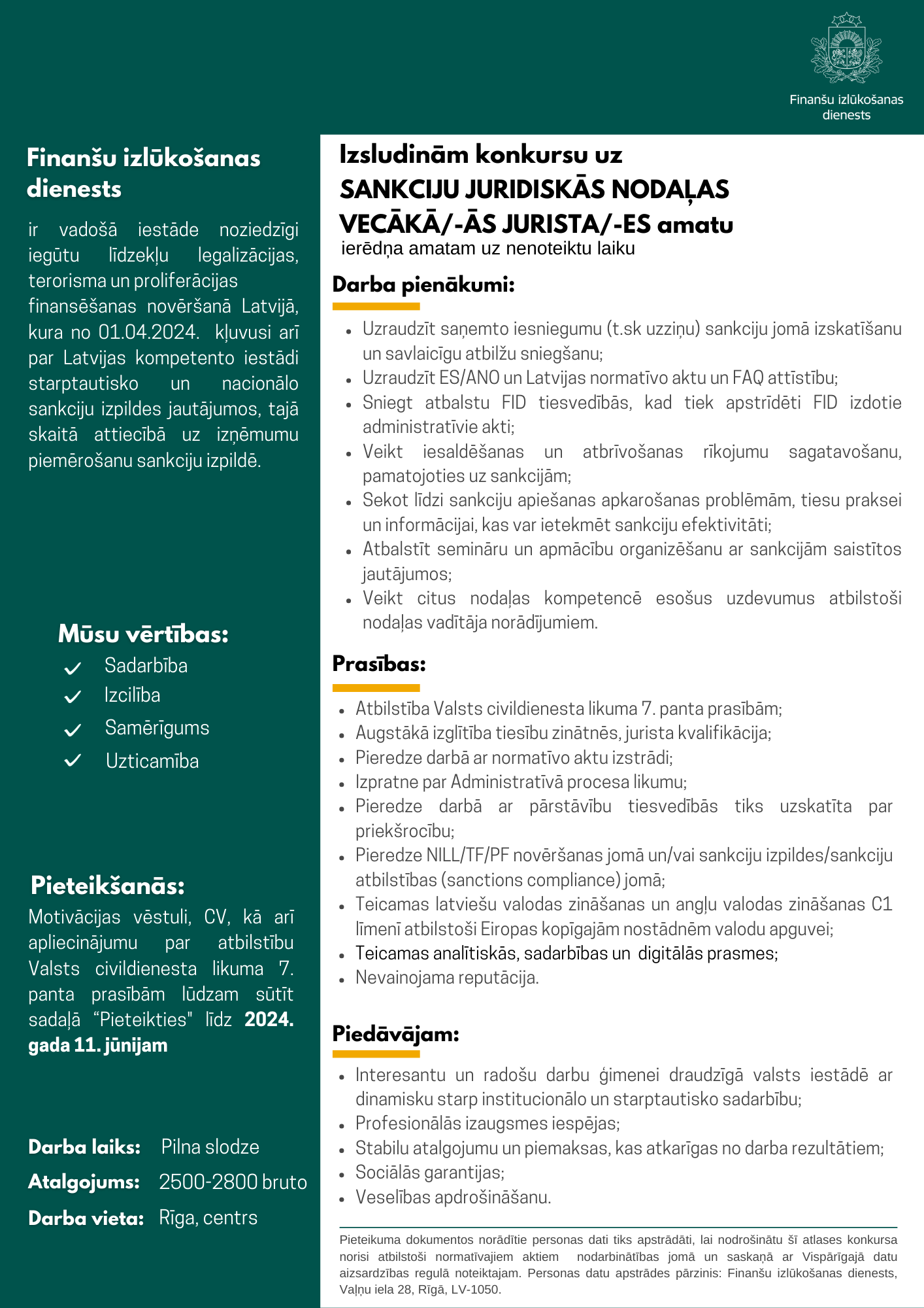 Sankciju juridiskās nodaļas vecākais/-ā jurists/-e | Finanšu ...